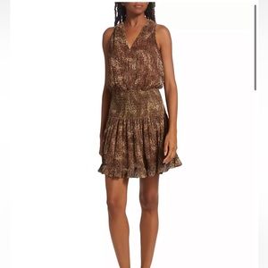 Ramy Brook Julieta Leopard Pleated Minidress Copper Leopard